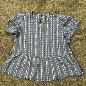 Loft Peplum Chambray Embroidered Top - Size Large